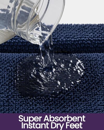 DEXI Memory Foam Bath Mat 36x24, Thick Chenille Bathroom Rug, Navy - color: Navy, size: 36" X 24" (Rectangular)