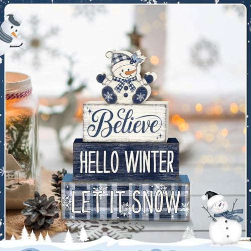 Britimes Tiered Tray Decor Set, 4 Pack, Wooden Table Sign, Snowman Winter - style: Christmas Snowman