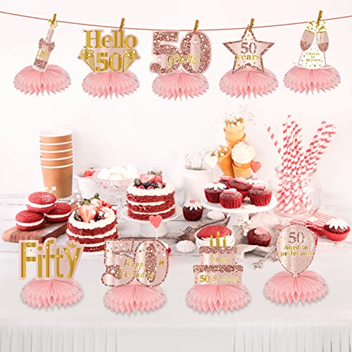 Turypaty Happy 50th Birthday Honeycomb Table Centerpieces Decorations Women - style: Pink Rose Gold 50th