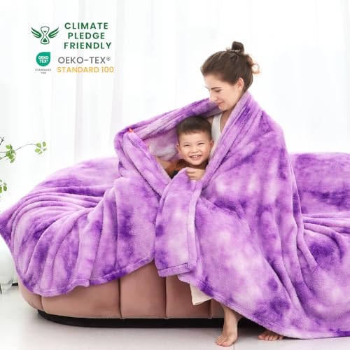 obinsm Purple Fleece Throw Blanket Queen Size, Soft Fuzzy Blankets for Bed - color: Purple Tie Dye Blanket, size: Size 90" x 90"(228 x 228 cm)