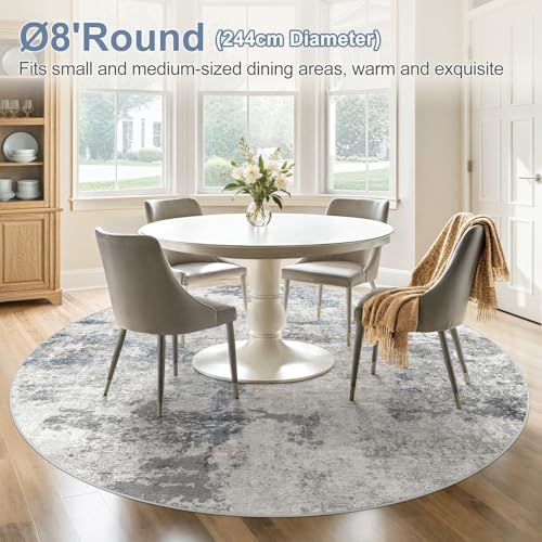 DMOYEST 8ft Round Area Rug for Living Room Washable Non Slip Circle Rug - color: Grey Blue, size: 8' (Round)