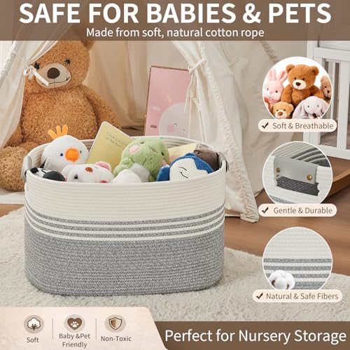 Laundry Hamper with Handles, 72L Rope Laundry Basket, Grey & White - color: Grey & White, size: 72L