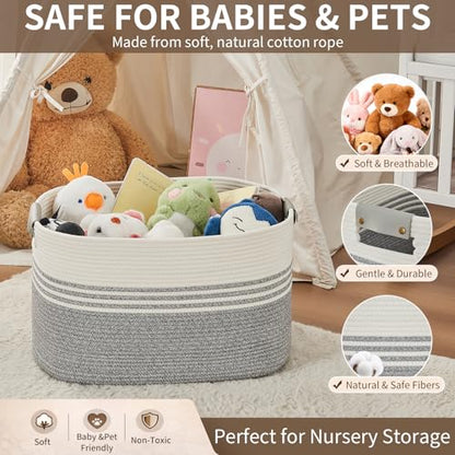 Laundry Hamper with Handles, 72L Rope Laundry Basket, Grey & White - color: Grey & White, size: 72L