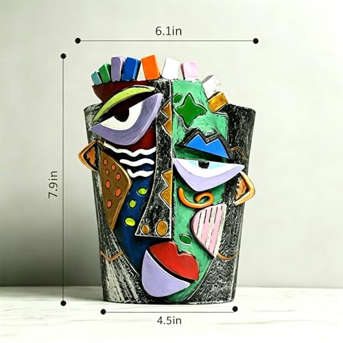 Picasso Abstract Face Planters Flower Pots, Handmade Resin Pots for Plants - color: Gray