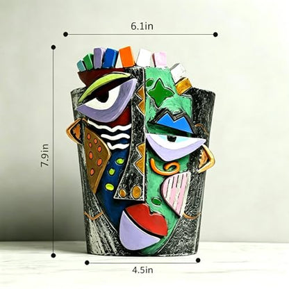 Picasso Abstract Face Planters Flower Pots, Handmade Resin Pots for Plants - color: Gray