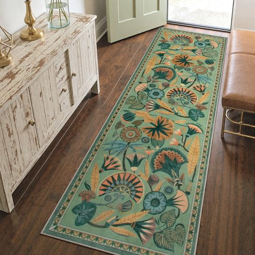Zealude Floral Kitchen Rugs, 2.5X8 Green Runner Rug for Hallway, Non Slip Rugs for Entryway, Washable Carpet Runner with Rubber Backing, Vintage Rug for Bathroom Bedroom Indoor - color: Sage Green, size: 2'6'' x 8'(Runner)