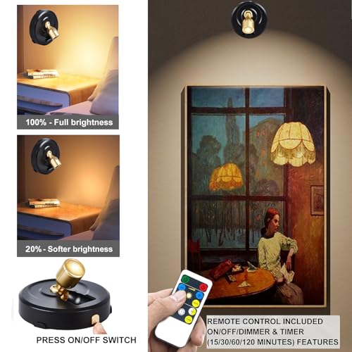 RAHAN Wireless LED Spotlight, 2Pack Battery Powered Picture Lights Puck Lights, Uplighting Indoor with Remote, Stick Spot Light for Wall Art Display Dartboard Painting Artwork Accent Closet - color: Black-G