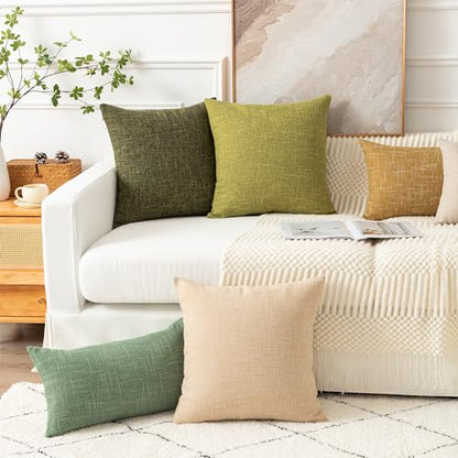 Kevin Textile Textural Faux Linen Throw Pillow Covers Shams for Couch, Farmhouse Cushion Case Invisible Zipper, 18 x 18-Inch (2 Pcs, Cream Beige) - color: Cream Beige, size: 18" x 18" (Pack of 2)