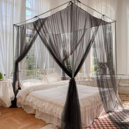 Black Mosquito Net Bed Canopy, Netting Four Corner Post Curtains Bed Drape - color: Black