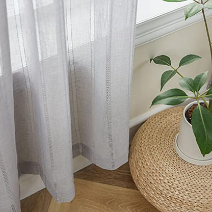 Demetex Lace Sheer Curtains Grey Stripe Small Window Curtain Panels Semi Sheer for Bedroom Curtain, Set of 2, 54 x 45 Inch, Light Gray - color: Striped Grey, size: 54"W x 45"L (Pack of 2)