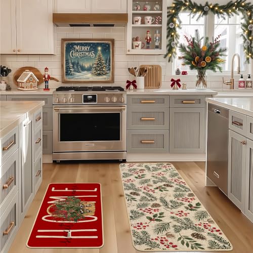 Baccessor Red Christmas Kitchen Rugs Winter Set of 2 17x29 and 17x47 Inch - color: Red Home Sweet Home