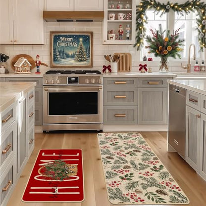 Baccessor Red Christmas Kitchen Rugs Winter Set of 2 17x29 and 17x47 Inch - color: Red Home Sweet Home