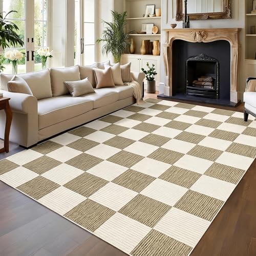 Garvee Large Rugs for Living Room 10x13 Modern Rug Washable Rugs, Beige - color: Checkered - Beige, size: 10' x 13' (Rectangular)