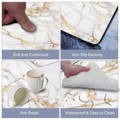Mrcrypos Gold White Kitchen Rugs Cushioned Anti Fatigue 2 PCS Marble - color: White Marble, size: 17" W x 29" L + 17" W x 47" L