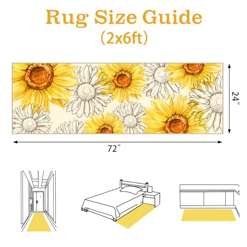 AooHHooA Sunflower Runner Rug 2x6 Non-Slip Washable Yellow - color: Sunflower-1, size: 2' x 6' (Runner)
