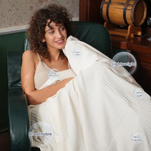 PHF Lightweight Waffle Weave Blanket King Size 104"x 90", Soft Woven Summer Blanket for Hot Sleepers - Aesthetic Home Decor for Couch Bed Sofa, Pet Friendly, Cream - color: Cream, size: King Size(104"x90")