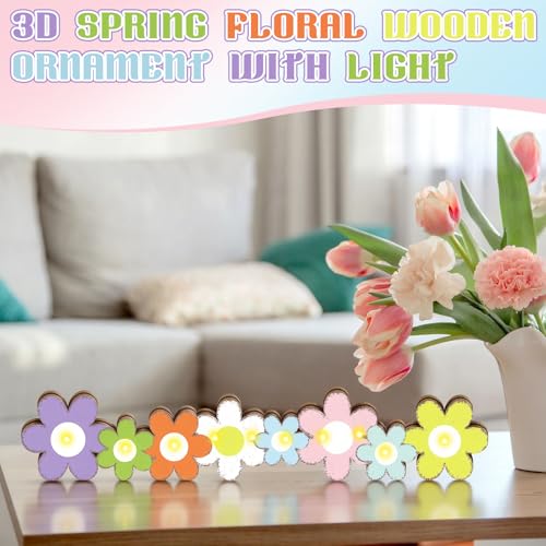 Yousoontic Floral Decorations Summer Daisy Flower Table Centerpieces, Light up 3D Wooden Floral Sign with LED Lights, Colorful Farmhouse Summer Spring Decor for Home Mantel Desk Office Party - style: Floral