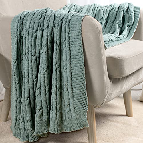 Carriediosa Cable Knit Woven Chenille Throw Blanket 60" x 80" Sage Green - color: Sage Green, size: 60" X 80"