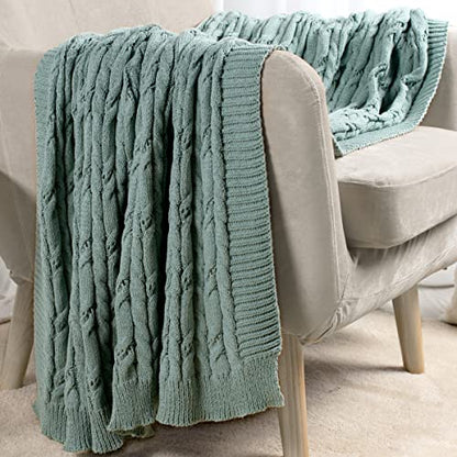Carriediosa Cable Knit Woven Chenille Throw Blanket 60" x 80" Sage Green - color: Sage Green, size: 60" X 80"