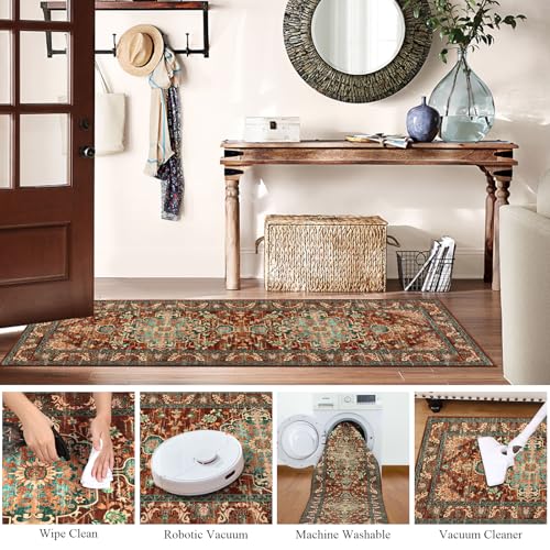 U'Artlines 2' x 10' Boho Hallway Runner Rug, Washable Carpet, Rust＆Teal - color: Rust＆teal, size: 2' x 10' (Runner)
