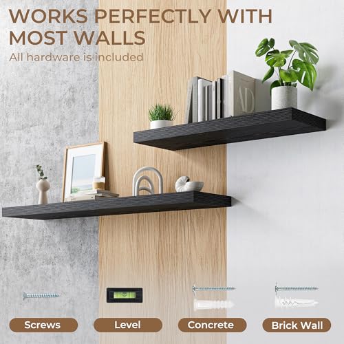 RICHFOCUS 24" Bathroom Floating Shelves for Wall 2Pack|Black - color: Black, size: 24"L x 11.6"D, Set of 2