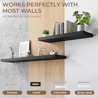 RICHFOCUS 36" Bathroom Floating Shelves for Wall 2Pack|Black - color: Black, size: 36"L x 11.6"D, Set of 2