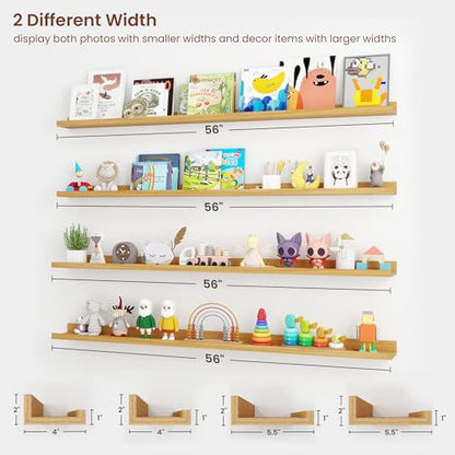 Axeman Picture Ledge Shelf, 55 Inch Oak Floating Shelves Set of 4 - color: Oak, size: 55 Inch
