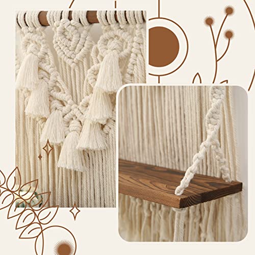 Macrame Wall Hanging Shelf & Boho Decor, Handmade Wooden Floating Shelves - size: Small