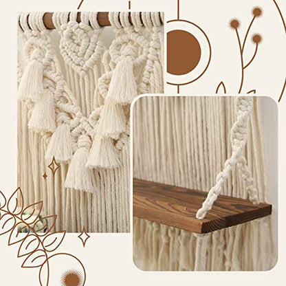 Macrame Wall Hanging Shelf & Boho Decor, Handmade Wooden Floating Shelves - size: Small