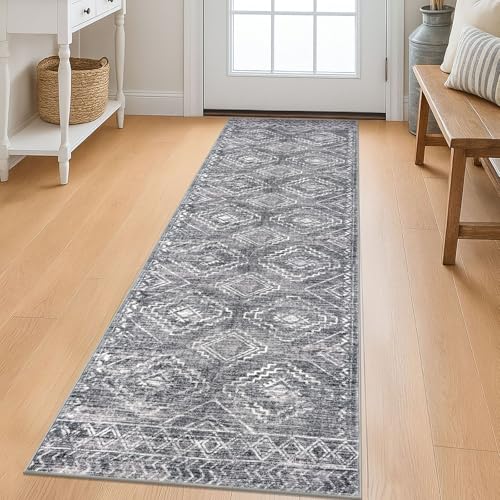 KILOCOCO Washable Runner Rug 2x6 ft Non-Slip Hallway Runners, Grey - color: Grey, size: 2' x 6' (Runner)