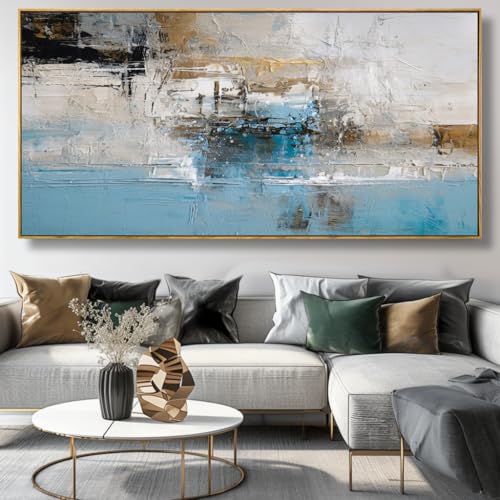 Wall Art Abstract Canvas Painting Blue 24"x48" with Framed - color: Abstract01, size: 48"L x 24"W