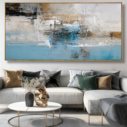 Wall Art Abstract Canvas Painting Blue 24"x48" with Framed - color: Abstract01, size: 48"L x 24"W