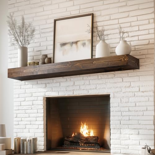 48x8x3in Rustic Fireplace Mantel Pine Wood, Weathered Brown - color: Weathered Brown, size: 48x3x8-hollow