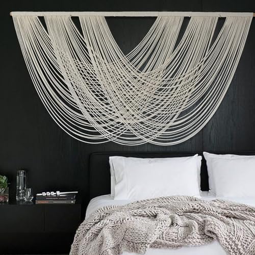 Macrame Wall Hanging Boho Wall Decor Ivory Fiber Handmade Large 57"W*31"L - color: Ivory1