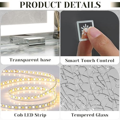 ROLOVE 32x22 Lighted Vanity Mirror, Wall-Mounted, Detachable 10X Magnifier - color: White, size: 22"L x 32"W