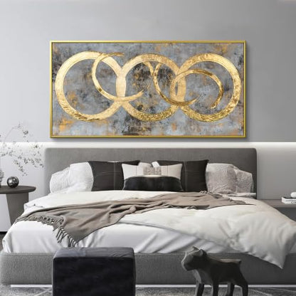 I@U Gold Circle Wall Art Prints 29"x59" Gold Frame Wall Art For Living Room - color: IU1F, size: 59"L x 29"W