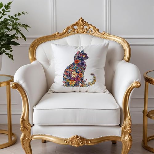 Colorful Floral Cat Pillow Covers 18x18, Gifts for Cat Lovers Mom Lady Owners, Elegant Kitten Kitty Decorative Pillow Covers for Home Bedroom Living Room Decor, Pet Lover Gifts - color: Style15