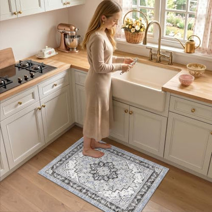 Area Rugs Small 2x3 Washable Non-Slip Boho Indoor Carpets, Blue Grey - color: Blue Grey, size: 2' x 3' (Rectangular)