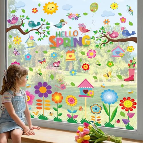 Spring Window Clings for Glass Windows Kids Summer Window Stickers Decor - color: Spring & Summer