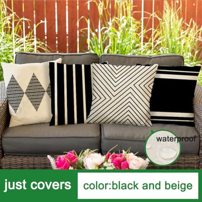Outdoor Pillows Covers 18x18 Waterproof,Black and Beige Set of 4(No Insert) - color: Black and Beige, size: 18" x 18" (Pack of 4)