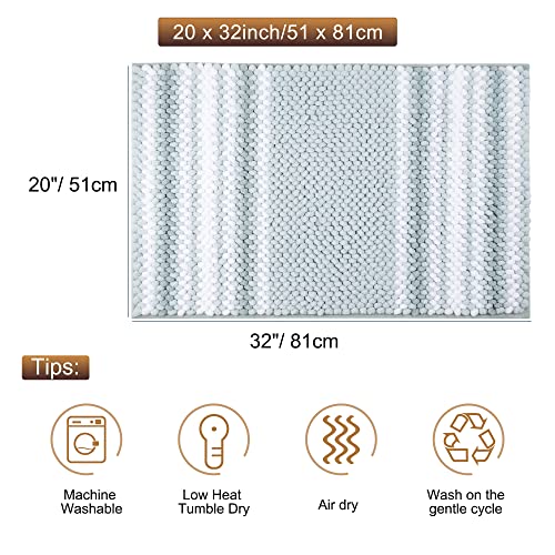 PiccoCasa Chenille Striped Bathroom Rug, Non Slip 20x32 Light Blue & White - color: Light Blue & White, size: 1'8" x 2'8" (Rectangular)