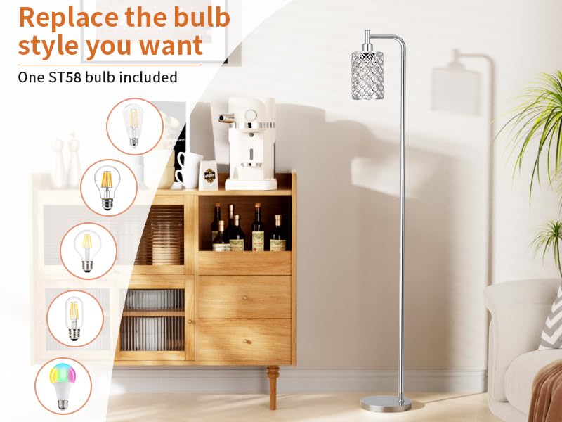 Ziisee Crystal Floor Lamp - Industrial Modern Standing Lamps with LED Bulb for Living Room Bedroom Office - Silver - color: Crystal-Silver