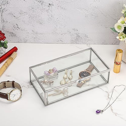 Hipiwe Glass Keepsake Display Box Large Clear Jewelry Lidded Boxes with Lid - color: Silver, size: Large