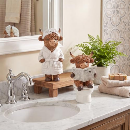 Karenhi 2 Pcs Highland Cow Figurines, Funny Bathroom Resin Statues Decor - style: Bathroom
