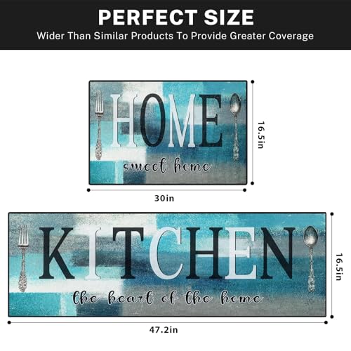 Kitchen Rugs Set of 2 Non Slip WashableAbstract Teal Turquoise - color: Teal Turquoise 1