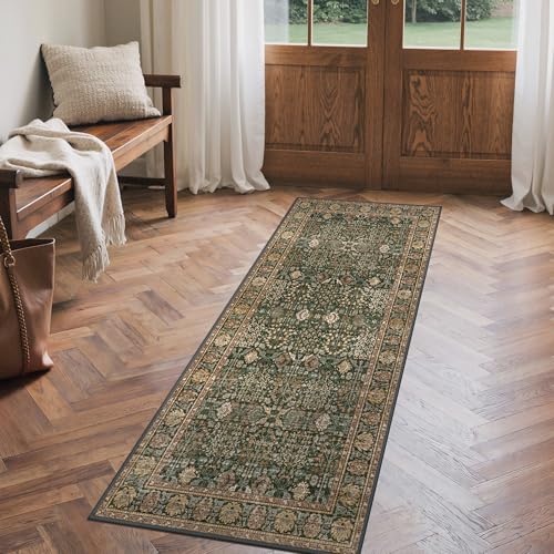 Bavni 2x5 Kitchen Runner Rug, Washable Non Slip, Dark Green Brown - color: Dark Green Brown, size: 2' x 5' (Rectangular)