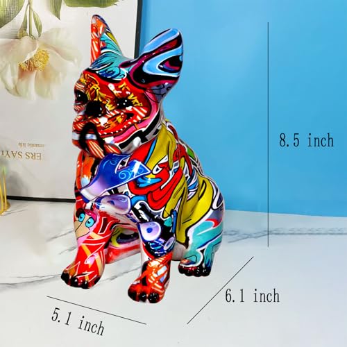 French Bulldog Statue Sculpture Sitting Graffiti Dog Home Decor Figurine - color: A1