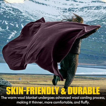 Molithe 100% Wool Blanket, 62" x 86", Warm, Thick, Military, Camping Gear - color: Plum, size: Large
