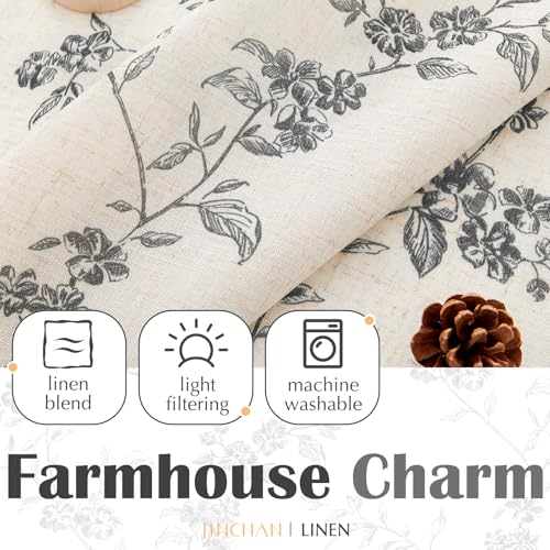 jinchan Black Floral Kitchen Tier Curtains Alisa 24 Inches Tie Top 2 Panles - color: Alisa Black on Linen, size: 26"W x 24"L (Pack of 2)