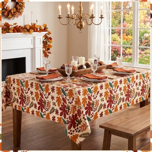 100FT x 54IN Thanksgiving Plastic Tablecloth Roll with Slide Cutter Box - color: Brown Leaves, size: 1200" x 54" (Rectangular)